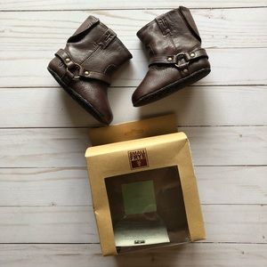 Frye Boots Baby Girl Dark Brown Harness Booties